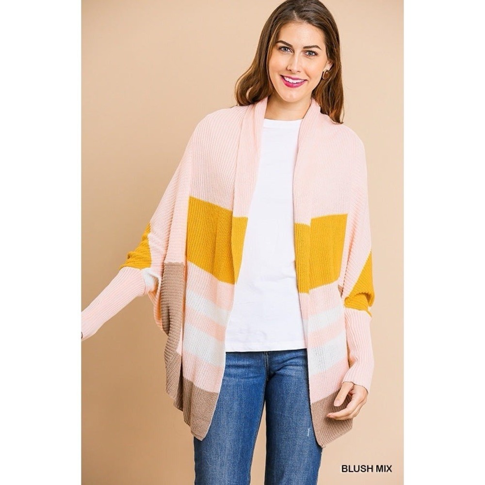 Umgee NWT Color Block Knit Open Front Cardigan Sweater S/M 100% Cotton Stripes